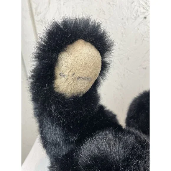 Vintage Large Black Bear Plush Joimted Arms And Legs Signed Densely Stuffed 20”